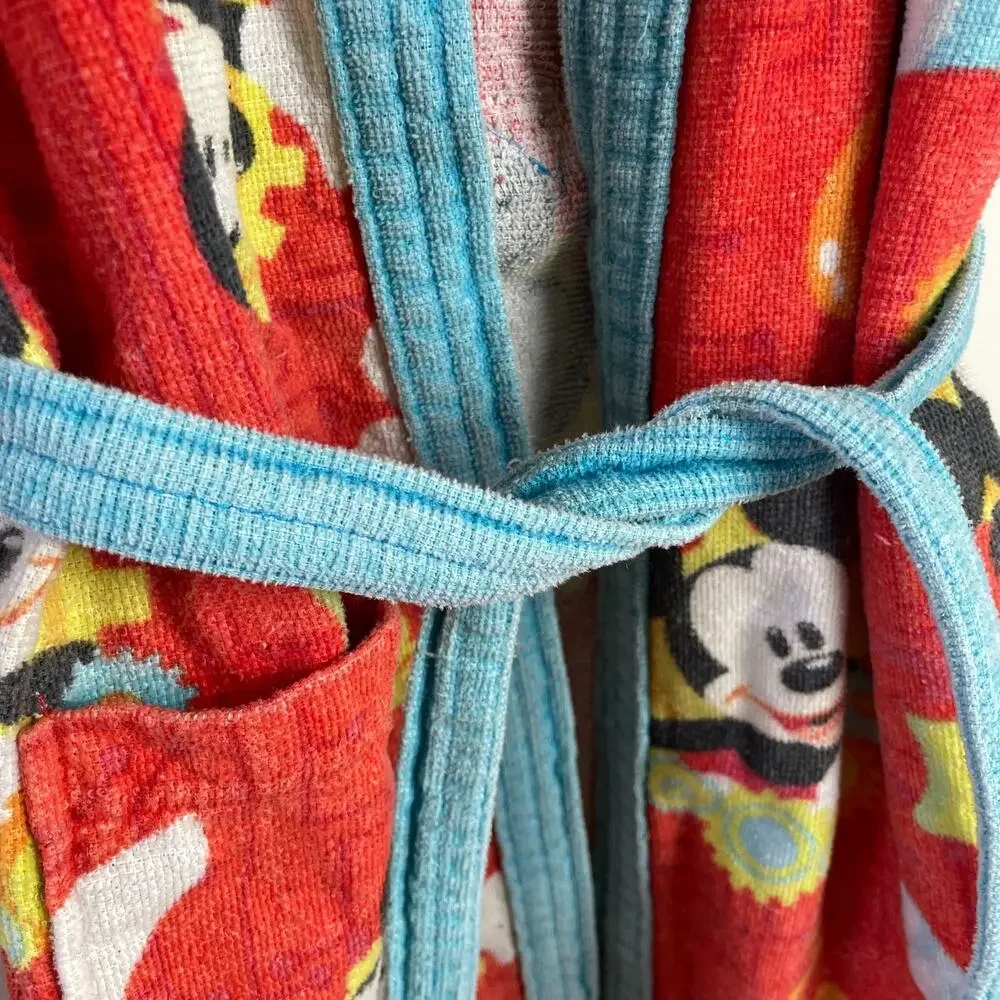 Vintage 80s 90s Disney‎ Mickey Mouse Kids Robe Beach Coverup M/L Orange Blue